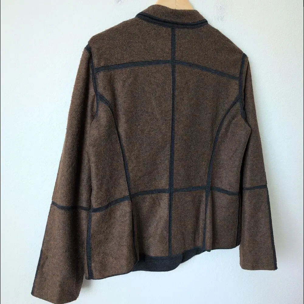 Betty Barclay Blazer Jacket Size 14 Womens Brown Contrast Trim Wool Blend Career